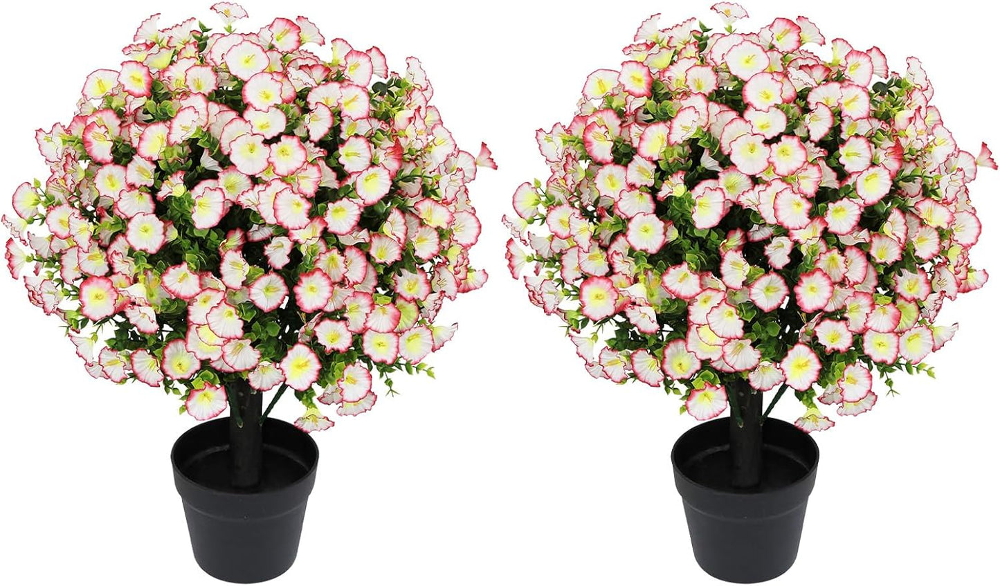 24" Artificial Potted Plants Outdoor Set of 2, UV Resistant Faux Red Flowers with Eucalyptus, Decorative Plants in Pots for Front Porch, Patio & Entryway