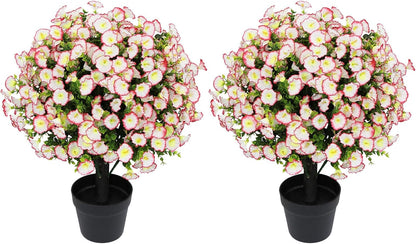 24" Artificial Potted Plants Outdoor Set of 2, UV Resistant Faux Red Flowers with Eucalyptus, Decorative Plants in Pots for Front Porch, Patio & Entryway