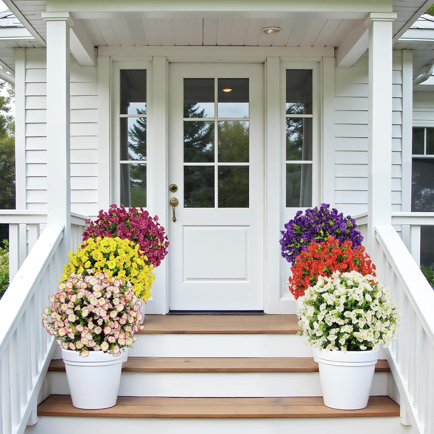 24" Artificial Potted Plants Outdoor Set of 2, UV Resistant Faux Red Flowers with Eucalyptus, Decorative Plants in Pots for Front Porch, Patio & Entryway