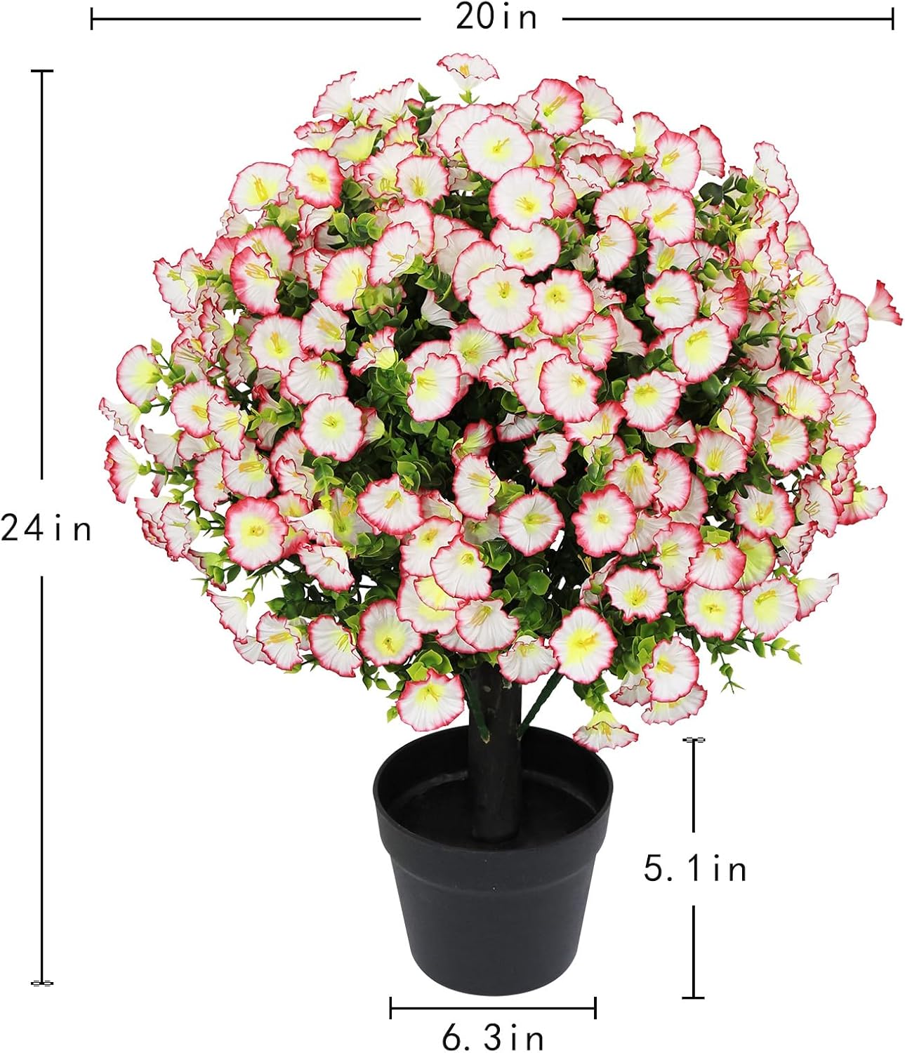 24" Artificial Potted Plants Outdoor Set of 2, UV Resistant Faux Red Flowers with Eucalyptus, Decorative Plants in Pots for Front Porch, Patio & Entryway