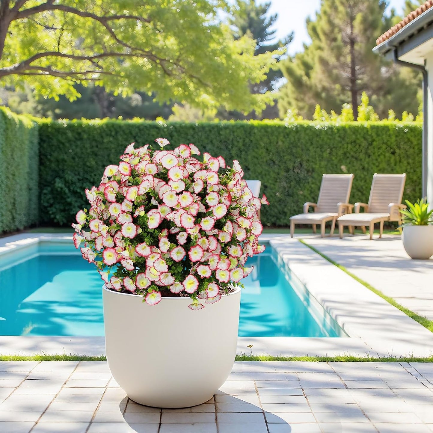 24" Artificial Potted Plants Outdoor Set of 2, UV Resistant Faux Red Flowers with Eucalyptus, Decorative Plants in Pots for Front Porch, Patio & Entryway