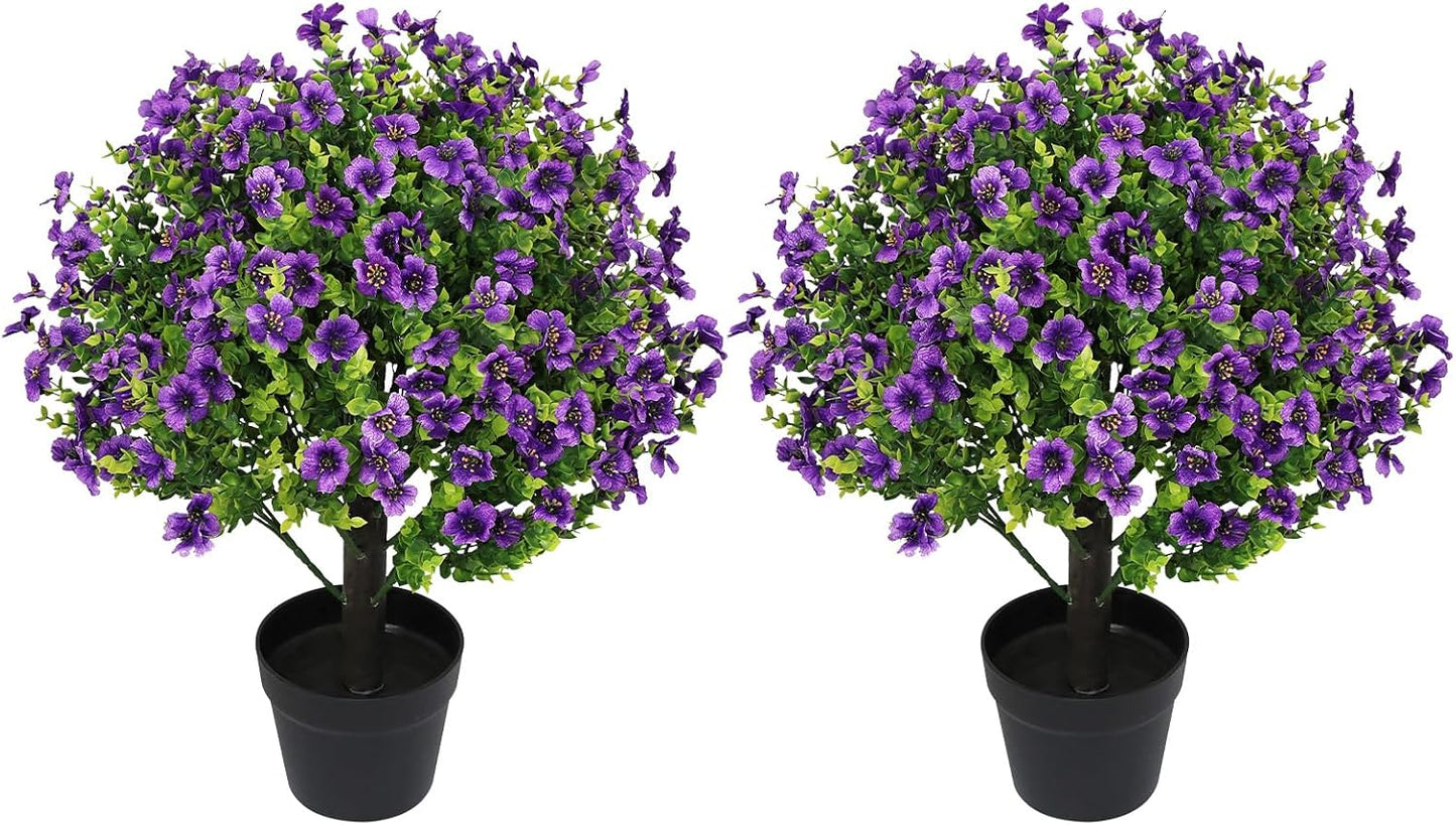 24" Artificial Potted Plants Outdoor Set of 2, UV Resistant Faux Red Flowers with Eucalyptus, Decorative Plants in Pots for Front Porch, Patio & Entryway
