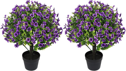 24" Artificial Potted Plants Outdoor Set of 2, UV Resistant Faux Red Flowers with Eucalyptus, Decorative Plants in Pots for Front Porch, Patio & Entryway