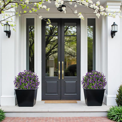 24" Artificial Potted Plants Outdoor Set of 2, UV Resistant Faux Red Flowers with Eucalyptus, Decorative Plants in Pots for Front Porch, Patio & Entryway