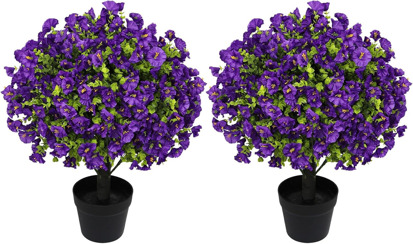 24" Artificial Potted Plants Outdoor Set of 2, UV Resistant Faux Red Flowers with Eucalyptus, Decorative Plants in Pots for Front Porch, Patio & Entryway