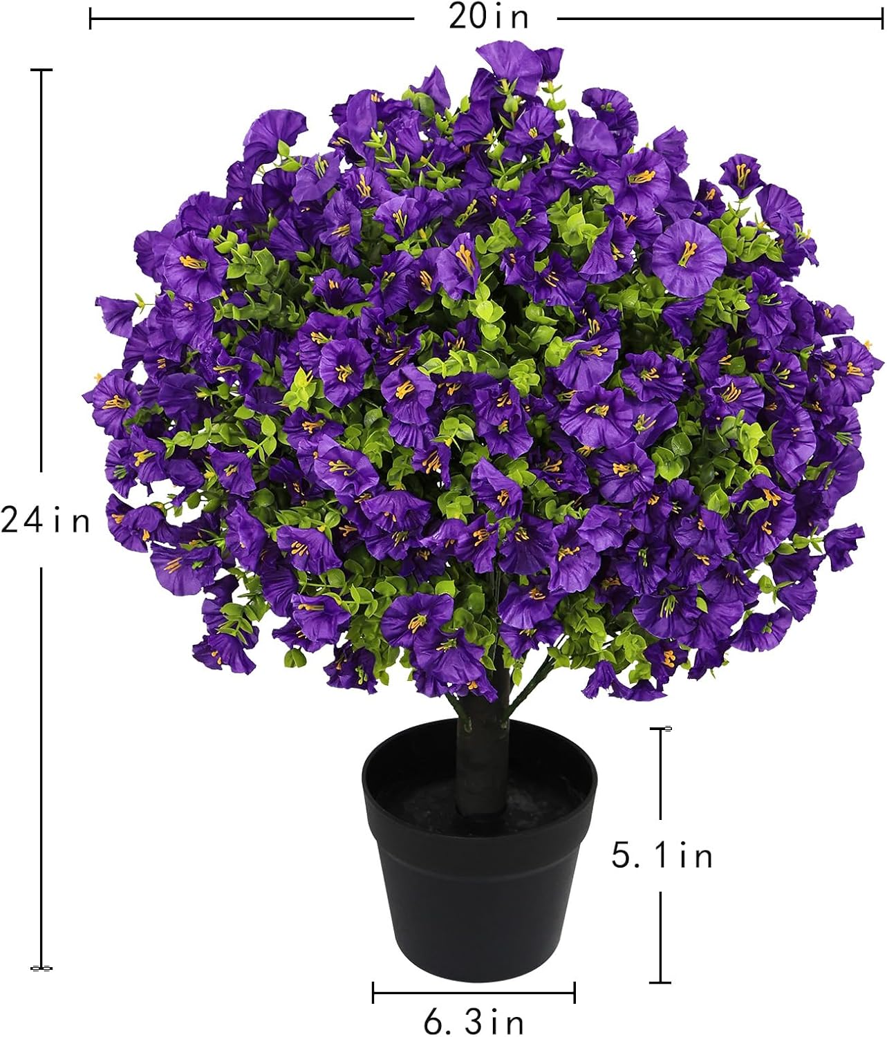 24" Artificial Potted Plants Outdoor Set of 2, UV Resistant Faux Red Flowers with Eucalyptus, Decorative Plants in Pots for Front Porch, Patio & Entryway