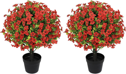 24" Artificial Potted Plants Outdoor Set of 2, UV Resistant Faux Red Flowers with Eucalyptus, Decorative Plants in Pots for Front Porch, Patio & Entryway