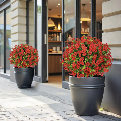 24" Artificial Potted Plants Outdoor Set of 2, UV Resistant Faux Red Flowers with Eucalyptus, Decorative Plants in Pots for Front Porch, Patio & Entryway