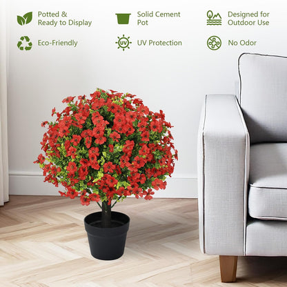 24" Artificial Potted Plants Outdoor Set of 2, UV Resistant Faux Red Flowers with Eucalyptus, Decorative Plants in Pots for Front Porch, Patio & Entryway