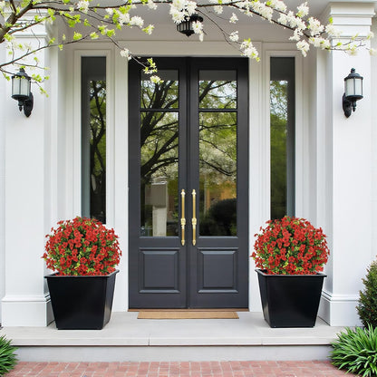 24" Artificial Potted Plants Outdoor Set of 2, UV Resistant Faux Red Flowers with Eucalyptus, Decorative Plants in Pots for Front Porch, Patio & Entryway