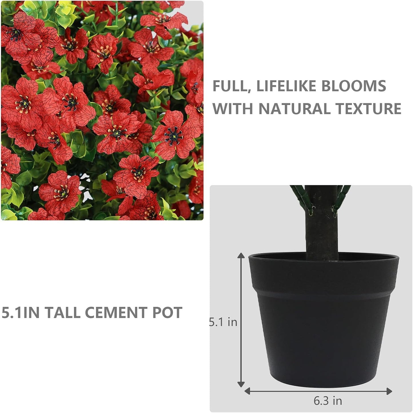 24" Artificial Potted Plants Outdoor Set of 2, UV Resistant Faux Red Flowers with Eucalyptus, Decorative Plants in Pots for Front Porch, Patio & Entryway