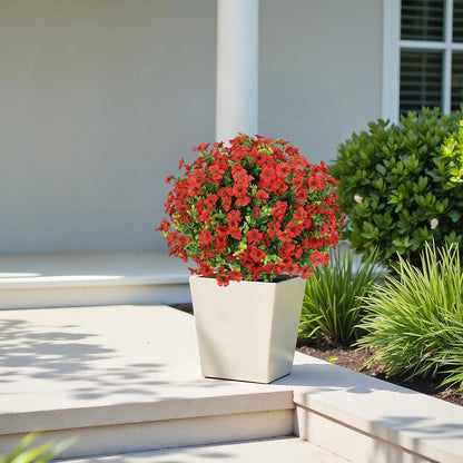 24" Artificial Potted Plants Outdoor Set of 2, UV Resistant Faux Red Flowers with Eucalyptus, Decorative Plants in Pots for Front Porch, Patio & Entryway