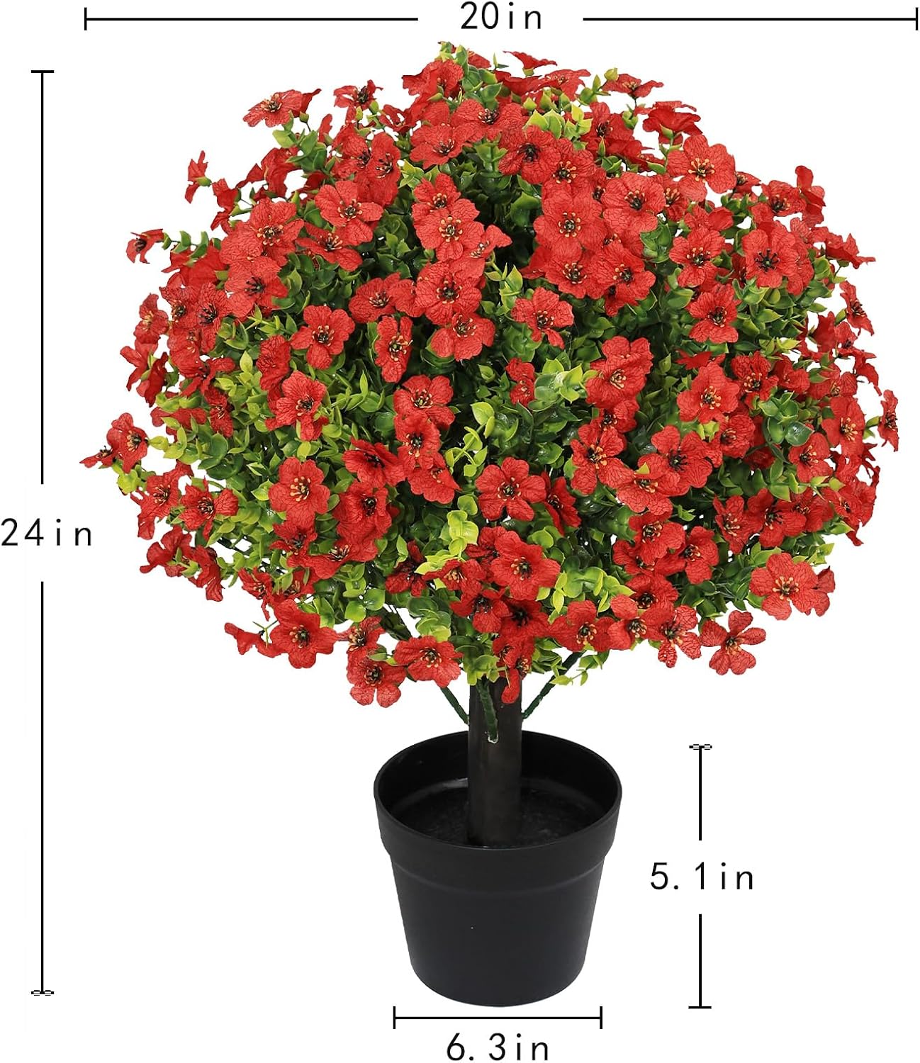 24" Artificial Potted Plants Outdoor Set of 2, UV Resistant Faux Red Flowers with Eucalyptus, Decorative Plants in Pots for Front Porch, Patio & Entryway