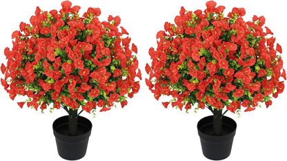 24" Artificial Potted Plants Outdoor Set of 2, UV Resistant Faux Red Flowers with Eucalyptus, Decorative Plants in Pots for Front Porch, Patio & Entryway