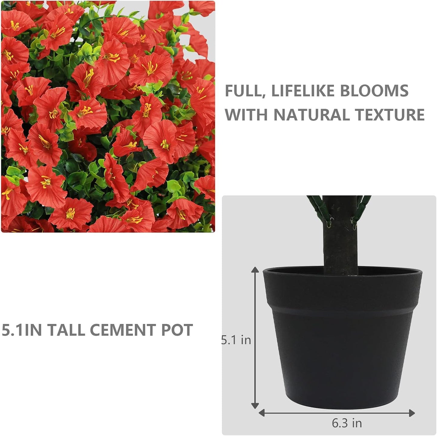 24" Artificial Potted Plants Outdoor Set of 2, UV Resistant Faux Red Flowers with Eucalyptus, Decorative Plants in Pots for Front Porch, Patio & Entryway