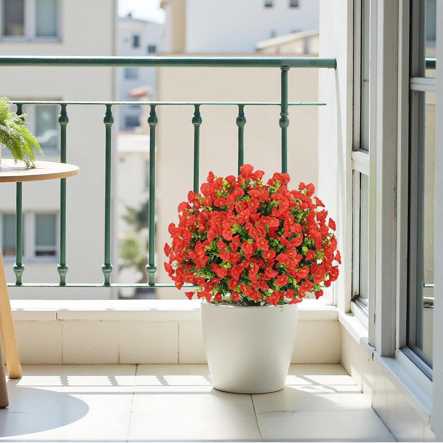 24" Artificial Potted Plants Outdoor Set of 2, UV Resistant Faux Red Flowers with Eucalyptus, Decorative Plants in Pots for Front Porch, Patio & Entryway