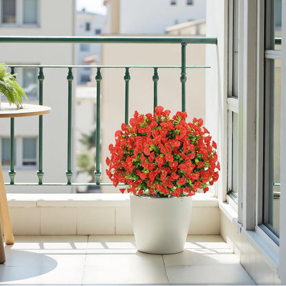 24" Artificial Potted Plants Outdoor Set of 2, UV Resistant Faux Red Flowers with Eucalyptus, Decorative Plants in Pots for Front Porch, Patio & Entryway