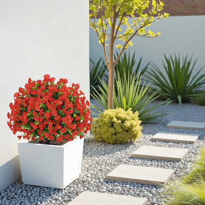 24" Artificial Potted Plants Outdoor Set of 2, UV Resistant Faux Red Flowers with Eucalyptus, Decorative Plants in Pots for Front Porch, Patio & Entryway