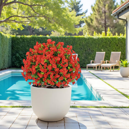 24" Artificial Potted Plants Outdoor Set of 2, UV Resistant Faux Red Flowers with Eucalyptus, Decorative Plants in Pots for Front Porch, Patio & Entryway