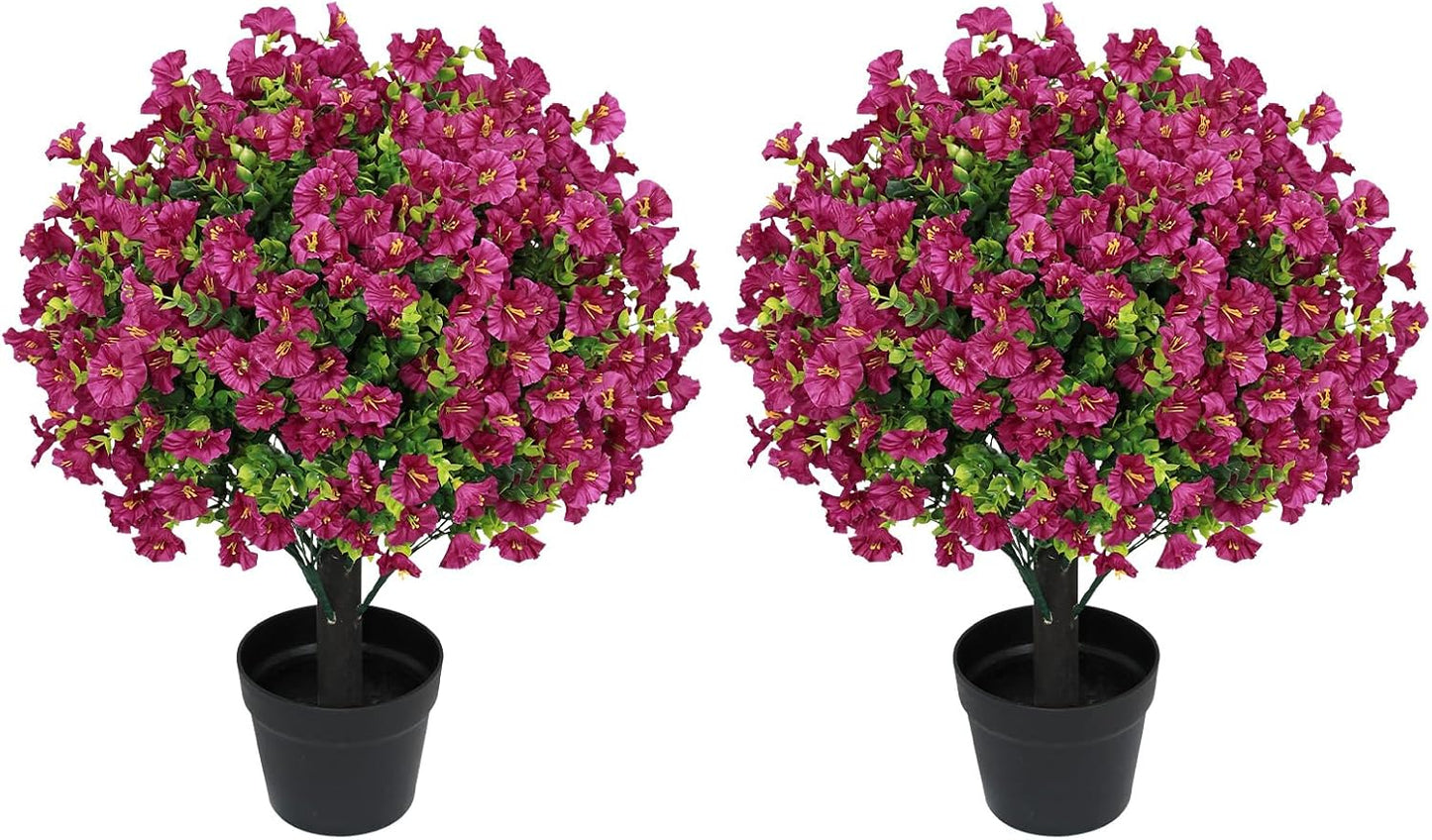 24" Artificial Potted Plants Outdoor Set of 2, UV Resistant Faux Red Flowers with Eucalyptus, Decorative Plants in Pots for Front Porch, Patio & Entryway