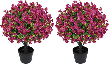 24" Artificial Potted Plants Outdoor Set of 2, UV Resistant Faux Red Flowers with Eucalyptus, Decorative Plants in Pots for Front Porch, Patio & Entryway