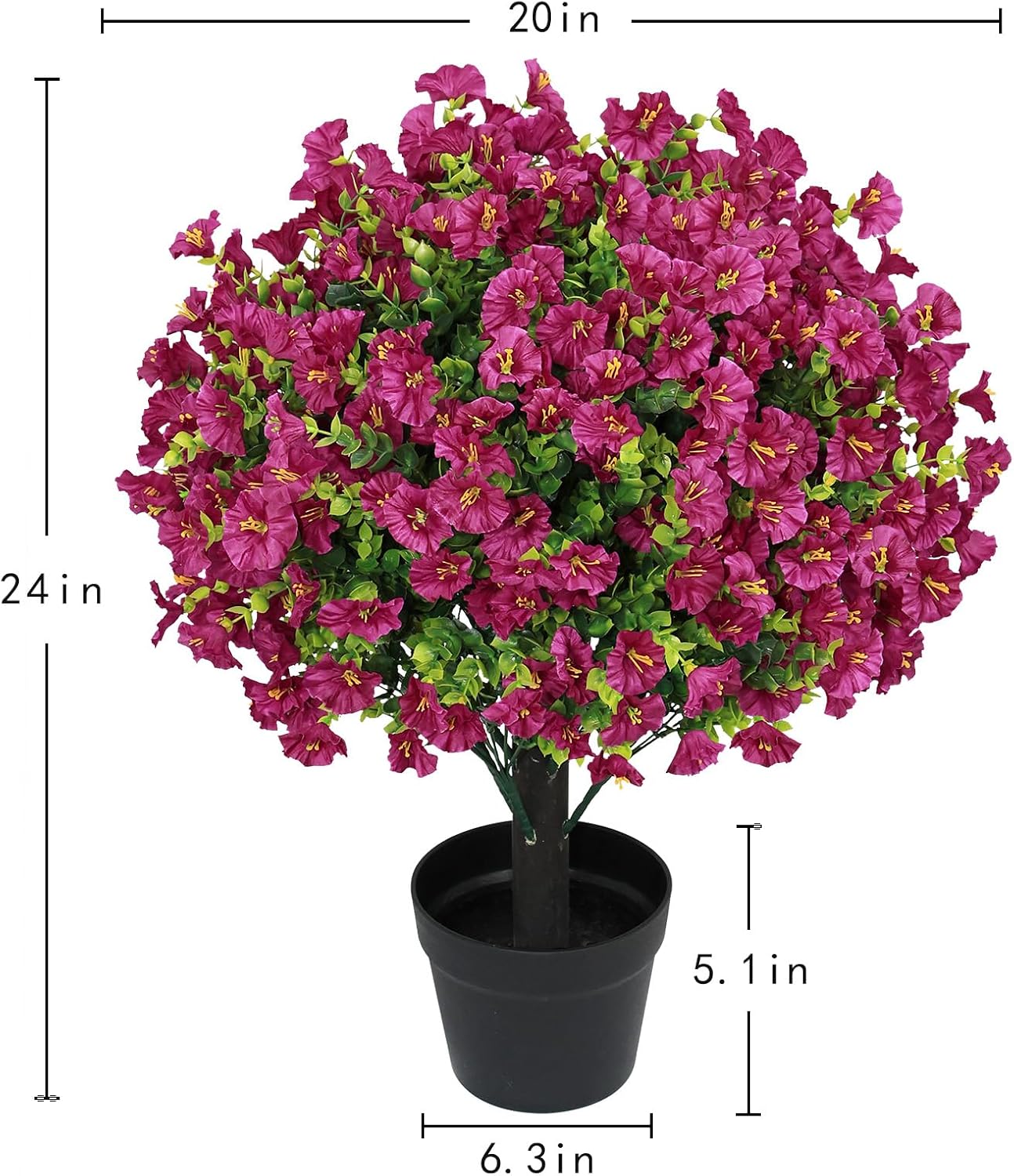 24" Artificial Potted Plants Outdoor Set of 2, UV Resistant Faux Red Flowers with Eucalyptus, Decorative Plants in Pots for Front Porch, Patio & Entryway