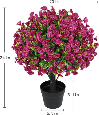 24" Artificial Potted Plants Outdoor Set of 2, UV Resistant Faux Red Flowers with Eucalyptus, Decorative Plants in Pots for Front Porch, Patio & Entryway