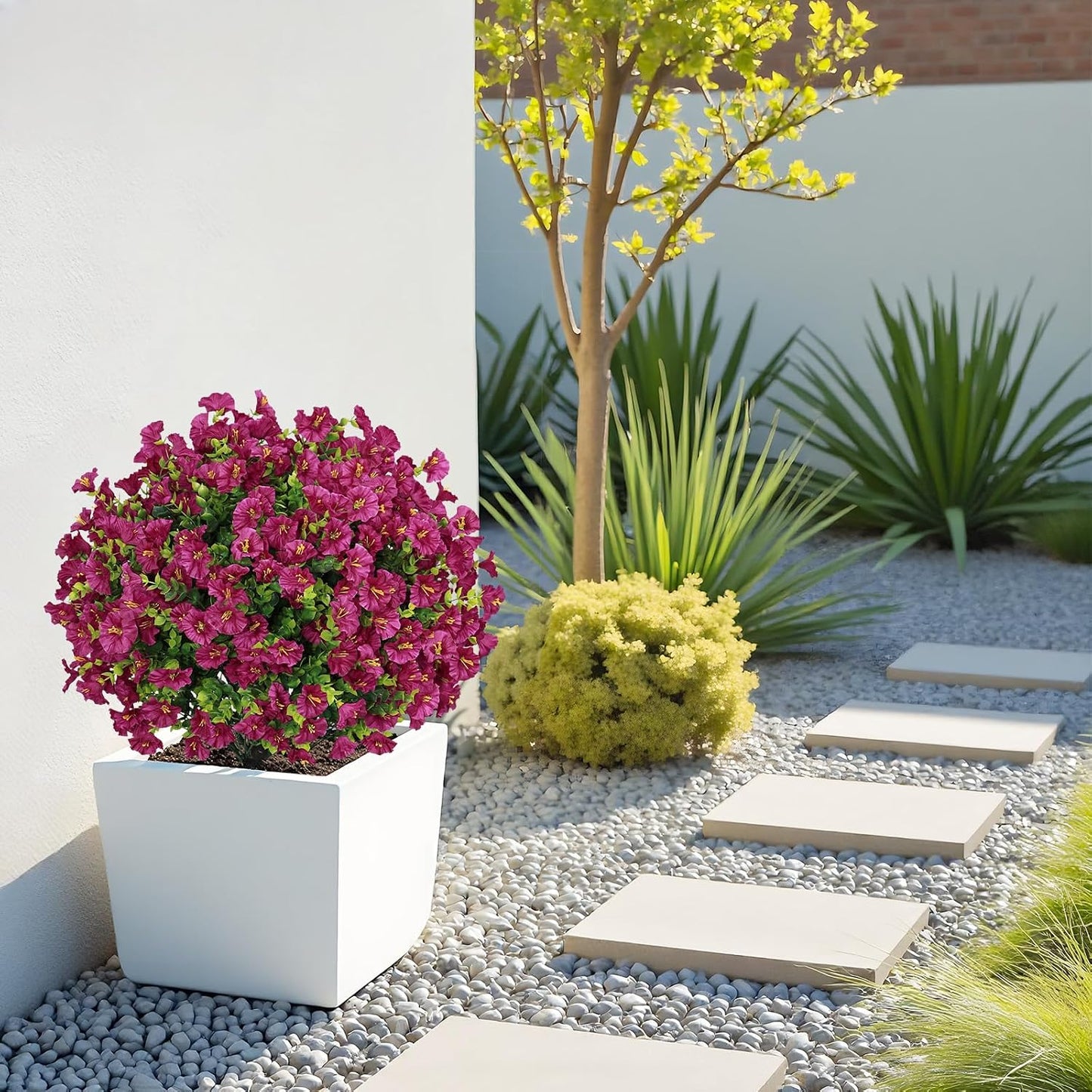 24" Artificial Potted Plants Outdoor Set of 2, UV Resistant Faux Red Flowers with Eucalyptus, Decorative Plants in Pots for Front Porch, Patio & Entryway