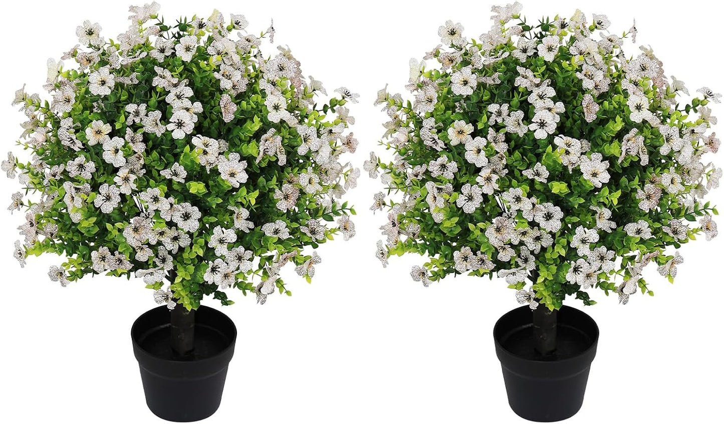 24" Artificial Potted Plants Outdoor Set of 2, UV Resistant Faux Red Flowers with Eucalyptus, Decorative Plants in Pots for Front Porch, Patio & Entryway