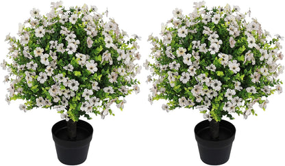 24" Artificial Potted Plants Outdoor Set of 2, UV Resistant Faux Red Flowers with Eucalyptus, Decorative Plants in Pots for Front Porch, Patio & Entryway