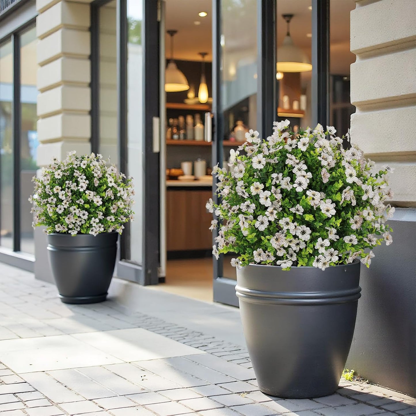 24" Artificial Potted Plants Outdoor Set of 2, UV Resistant Faux Red Flowers with Eucalyptus, Decorative Plants in Pots for Front Porch, Patio & Entryway