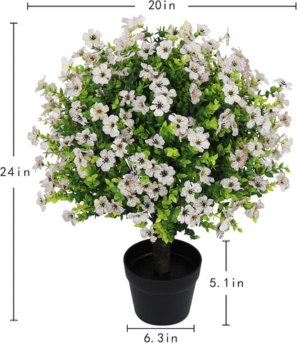24" Artificial Potted Plants Outdoor Set of 2, UV Resistant Faux Red Flowers with Eucalyptus, Decorative Plants in Pots for Front Porch, Patio & Entryway