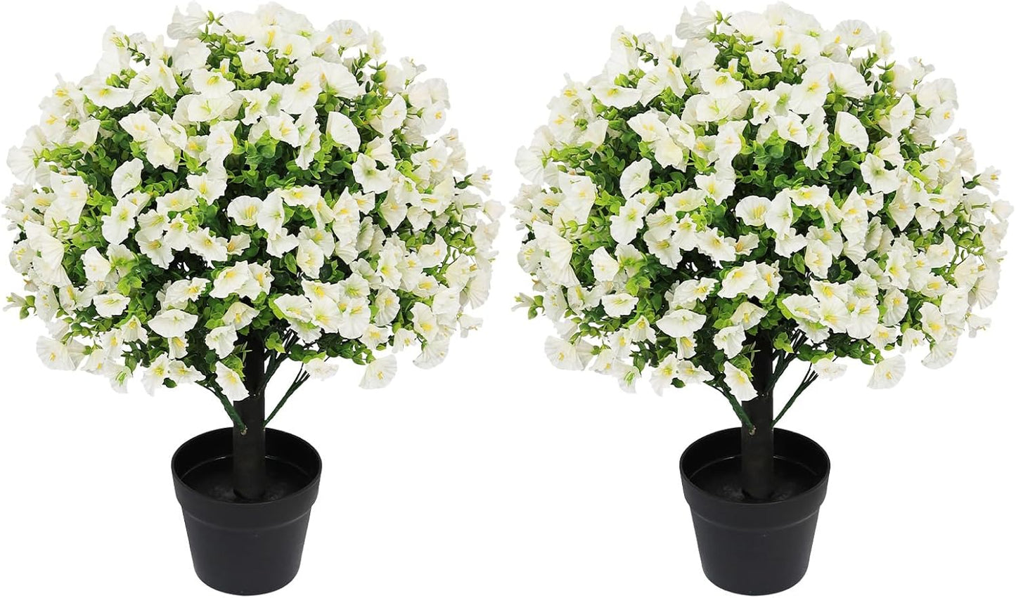 24" Artificial Potted Plants Outdoor Set of 2, UV Resistant Faux Red Flowers with Eucalyptus, Decorative Plants in Pots for Front Porch, Patio & Entryway