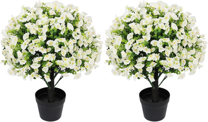 24" Artificial Potted Plants Outdoor Set of 2, UV Resistant Faux Red Flowers with Eucalyptus, Decorative Plants in Pots for Front Porch, Patio & Entryway