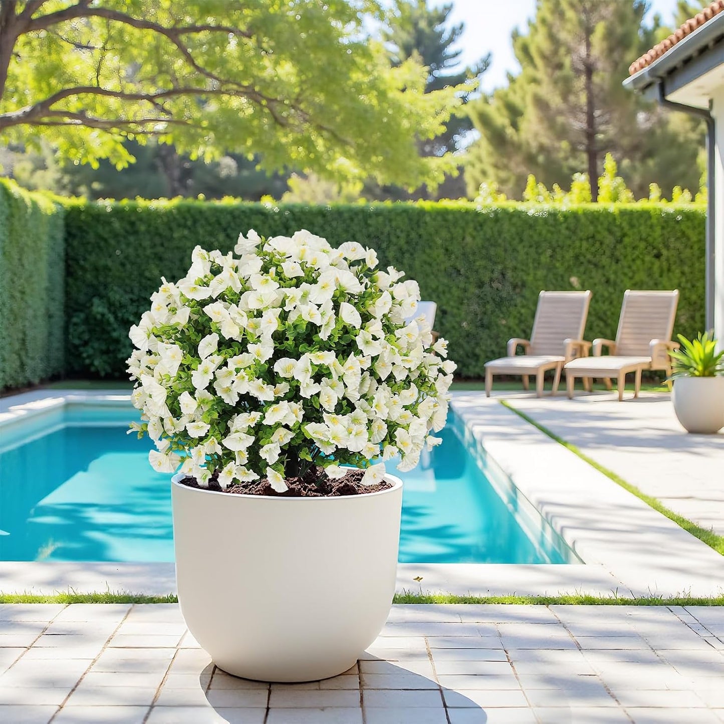 24" Artificial Potted Plants Outdoor Set of 2, UV Resistant Faux Red Flowers with Eucalyptus, Decorative Plants in Pots for Front Porch, Patio & Entryway