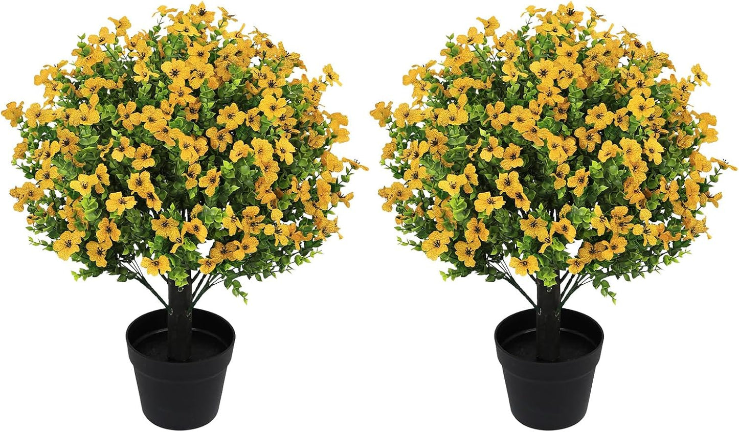 24" Artificial Potted Plants Outdoor Set of 2, UV Resistant Faux Red Flowers with Eucalyptus, Decorative Plants in Pots for Front Porch, Patio & Entryway