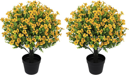 24" Artificial Potted Plants Outdoor Set of 2, UV Resistant Faux Red Flowers with Eucalyptus, Decorative Plants in Pots for Front Porch, Patio & Entryway