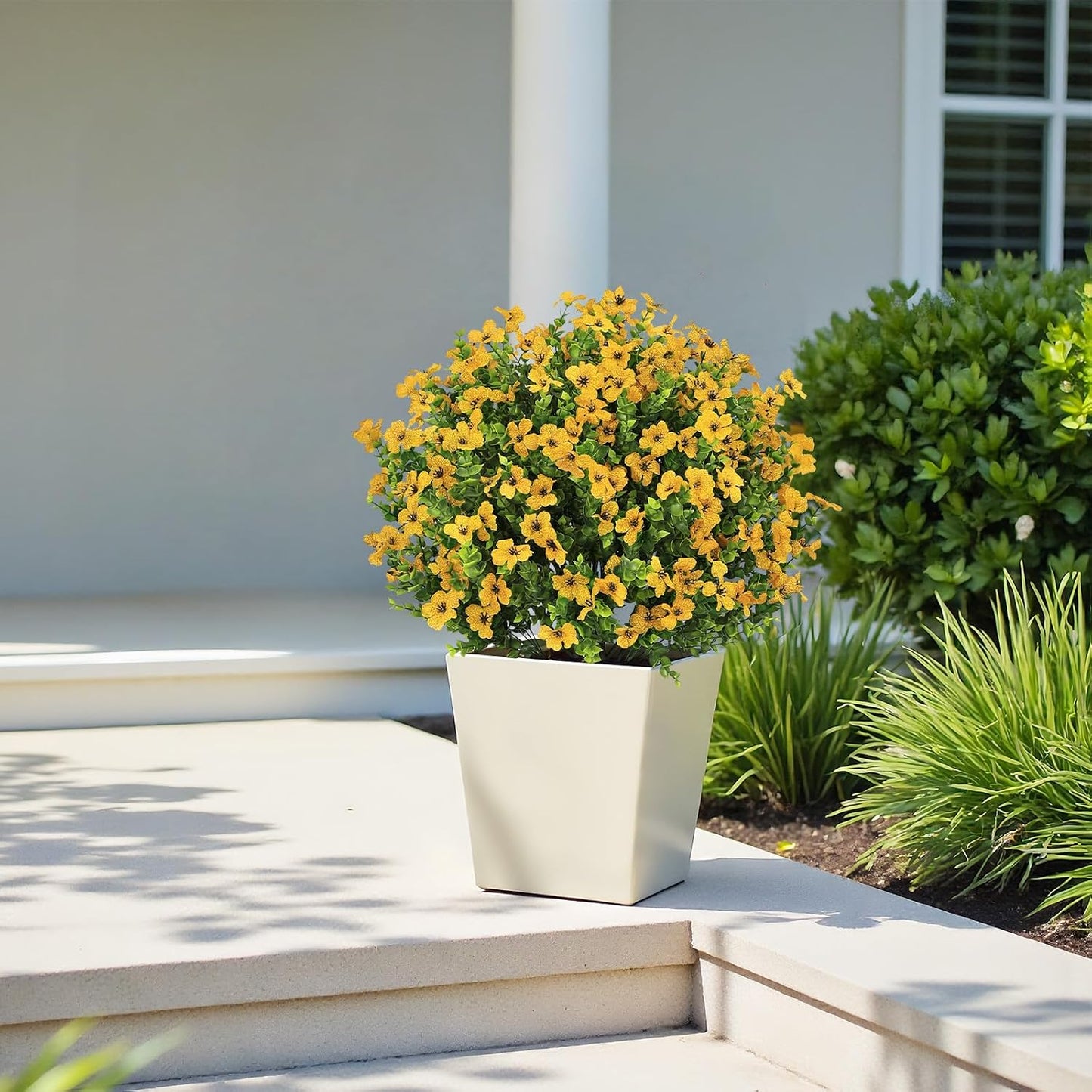 24" Artificial Potted Plants Outdoor Set of 2, UV Resistant Faux Red Flowers with Eucalyptus, Decorative Plants in Pots for Front Porch, Patio & Entryway