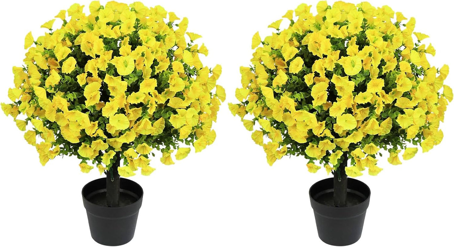 24" Artificial Potted Plants Outdoor Set of 2, UV Resistant Faux Red Flowers with Eucalyptus, Decorative Plants in Pots for Front Porch, Patio & Entryway