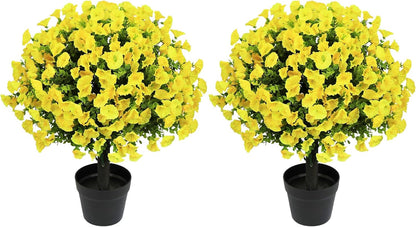 24" Artificial Potted Plants Outdoor Set of 2, UV Resistant Faux Red Flowers with Eucalyptus, Decorative Plants in Pots for Front Porch, Patio & Entryway