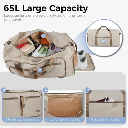 65L Duffle Bag Foldable Travel Duffel Bags for Men Women Travel Bag