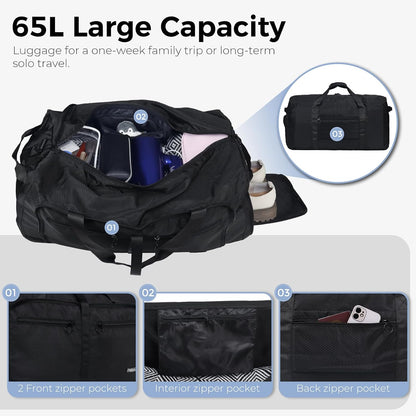 65L Duffle Bag Foldable Travel Duffel Bags for Men Women Travel Bag