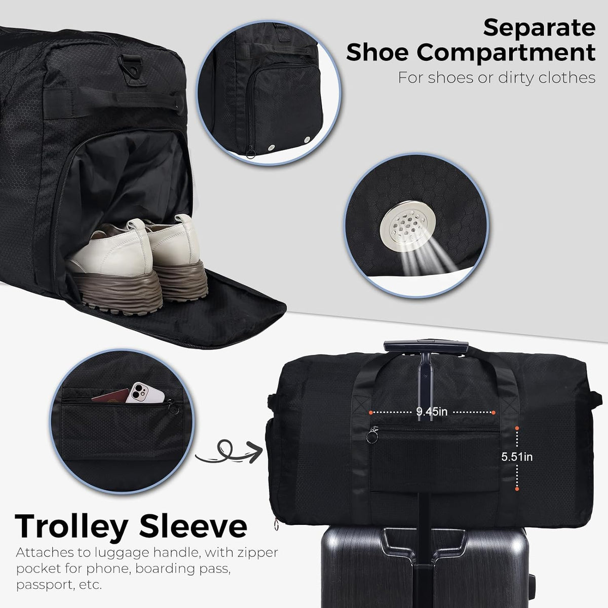 65L Duffle Bag Foldable Travel Duffel Bags for Men Women Travel Bag