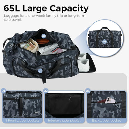 65L Duffle Bag Foldable Travel Duffel Bags for Men Women Travel Bag