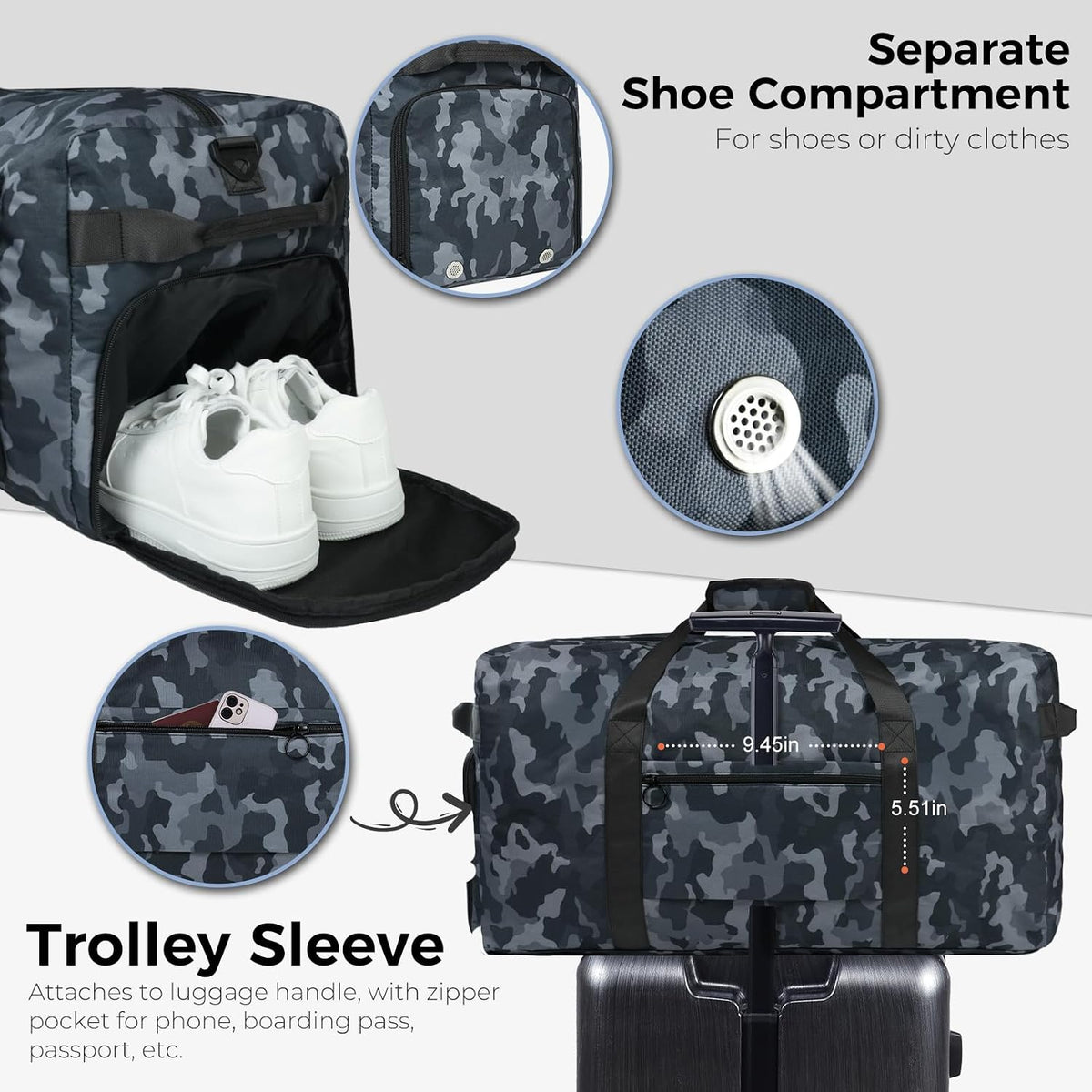 65L Duffle Bag Foldable Travel Duffel Bags for Men Women Travel Bag