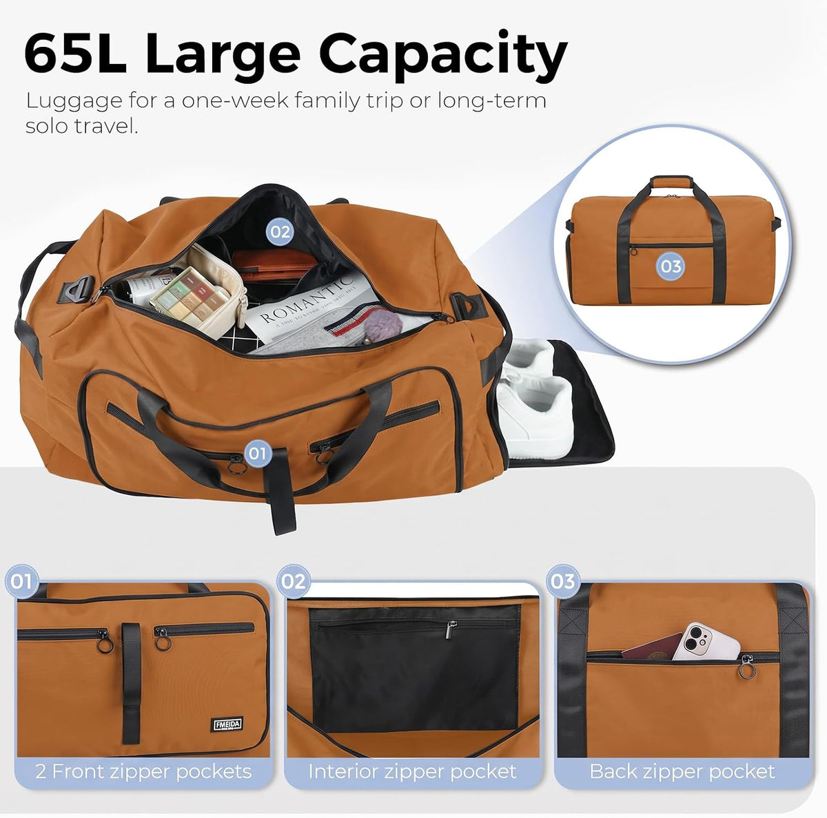 65L Duffle Bag Foldable Travel Duffel Bags for Men Women Travel Bag