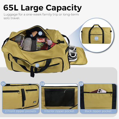 65L Duffle Bag Foldable Travel Duffel Bags for Men Women Travel Bag