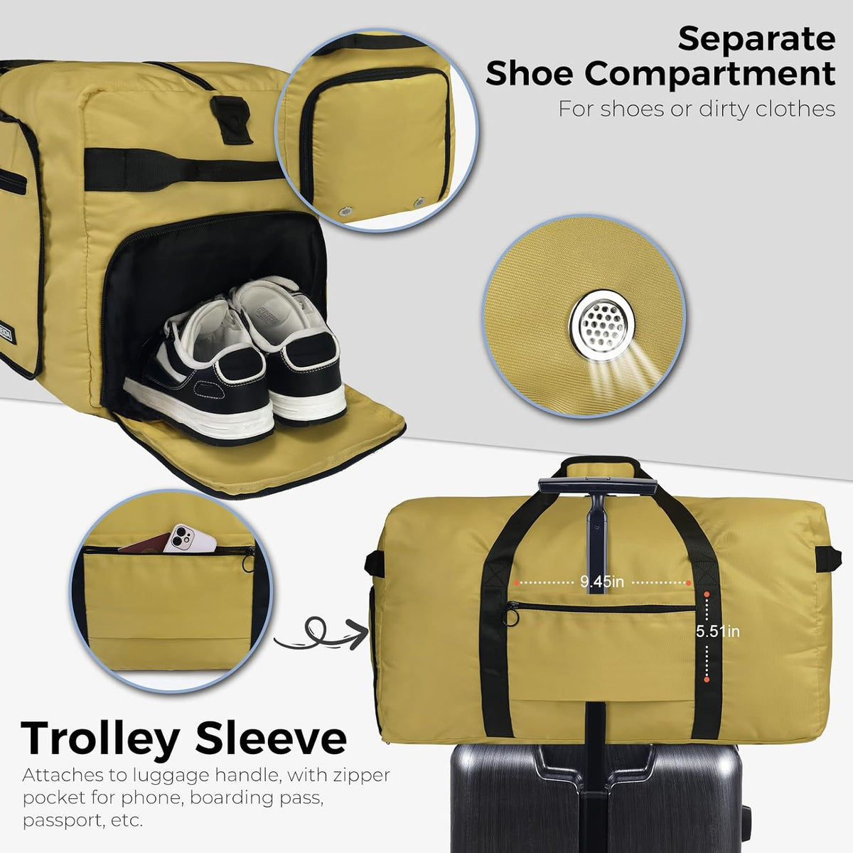65L Duffle Bag Foldable Travel Duffel Bags for Men Women Travel Bag