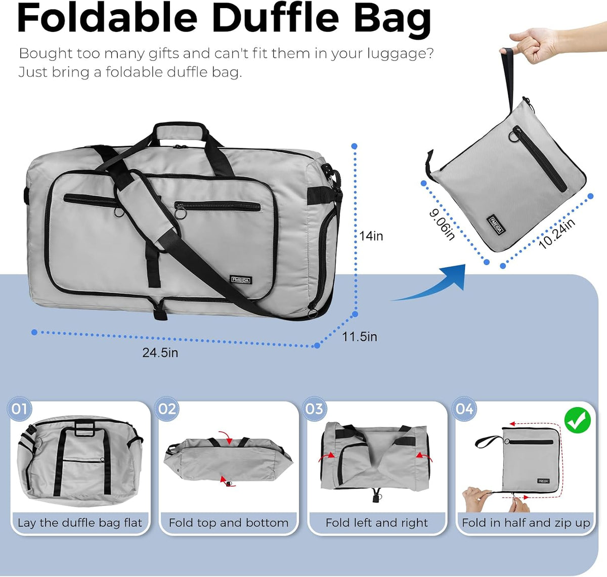 65L Duffle Bag Foldable Travel Duffel Bags for Men Women Travel Bag