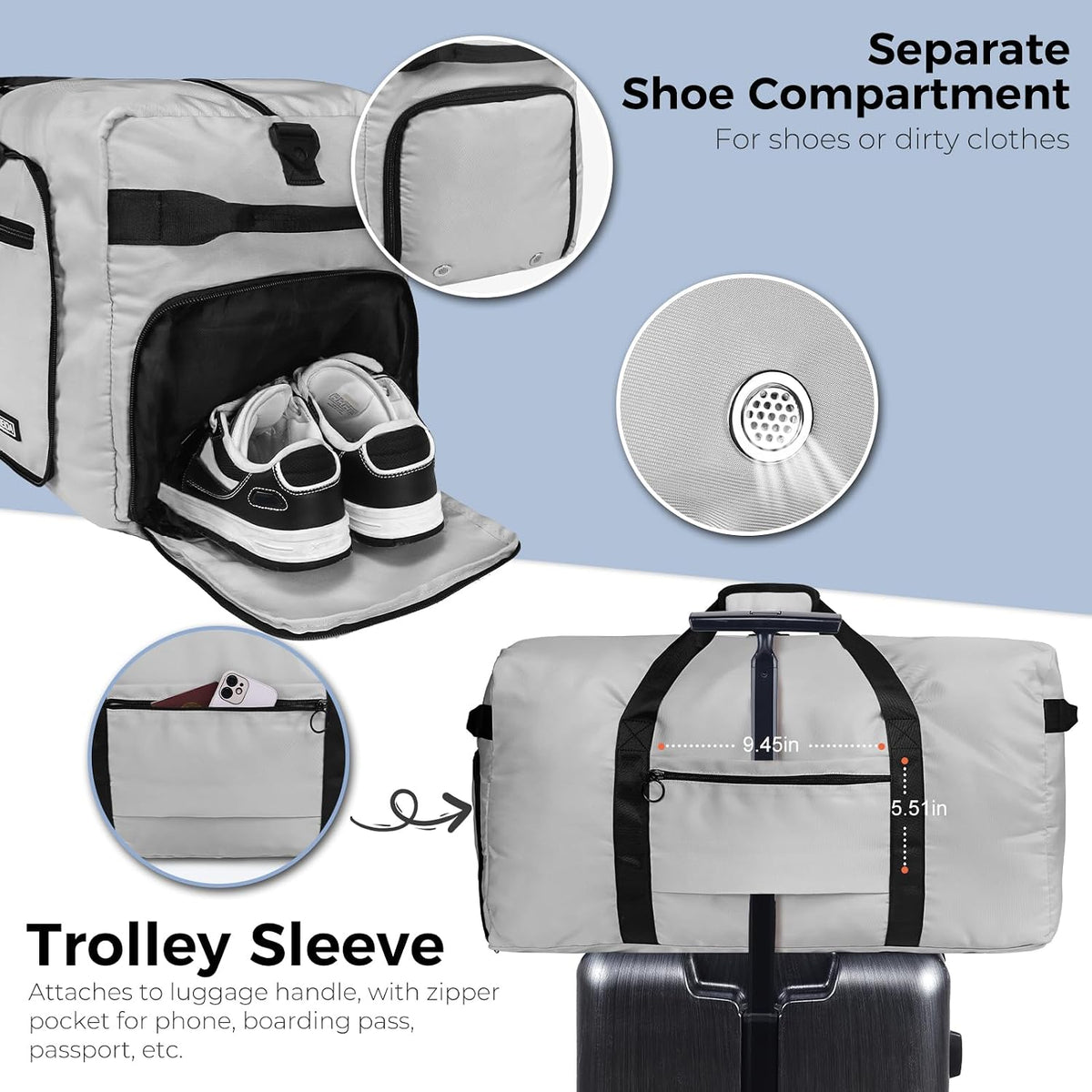 65L Duffle Bag Foldable Travel Duffel Bags for Men Women Travel Bag